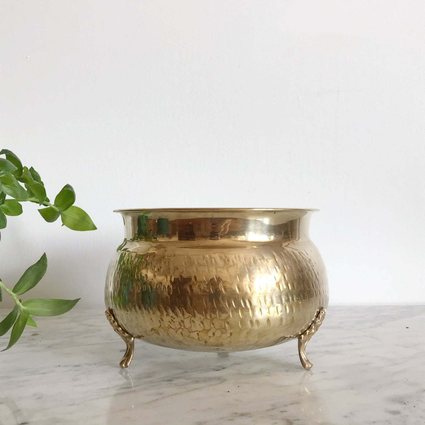 Large Vintage Footed Brass Planter