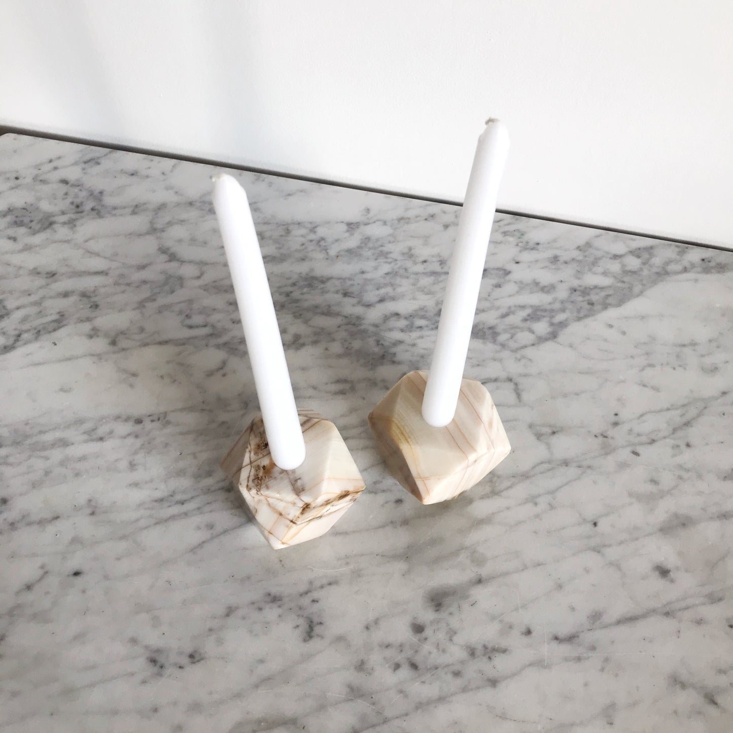 Pair of Vintage Geometric Marble Candle Holders