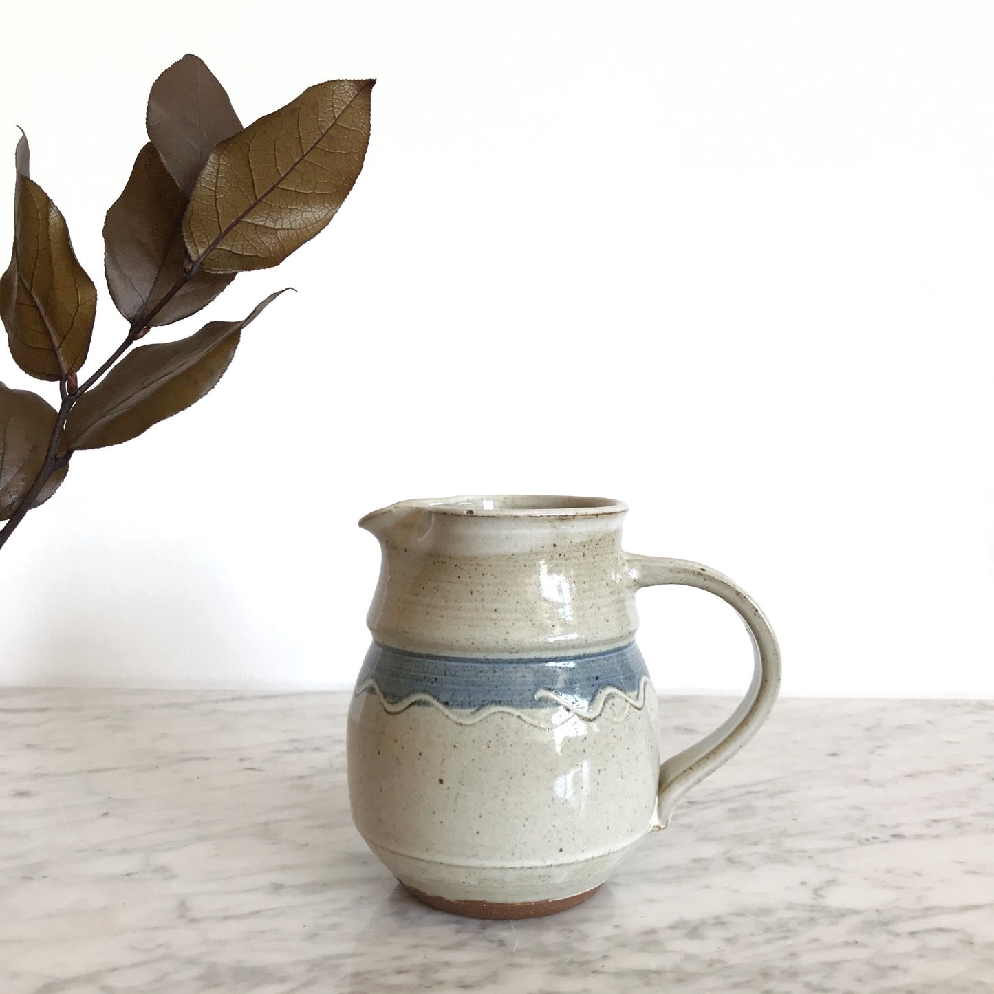 Vintage Stoneware Pitcher, Blue Wave