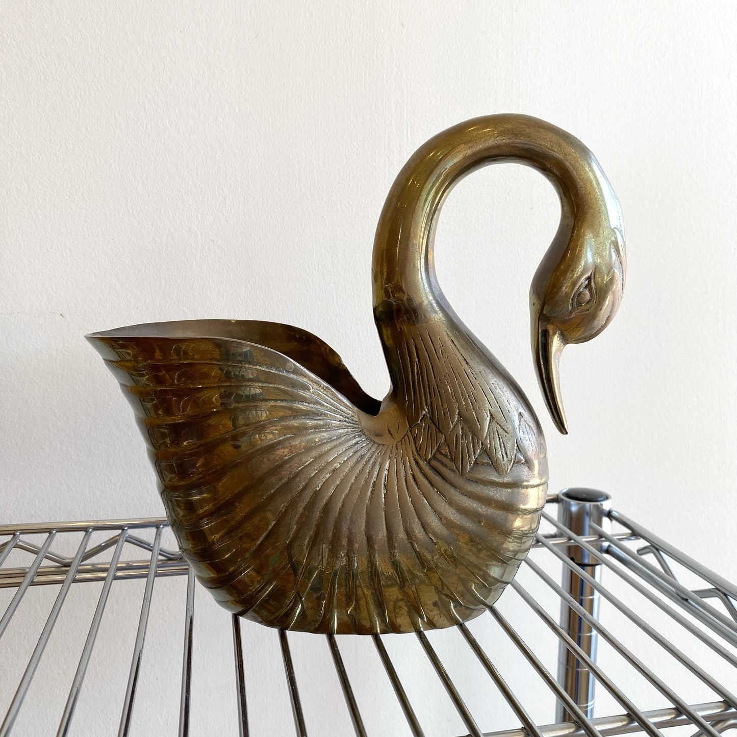Large Vintage Brass Swan Planter