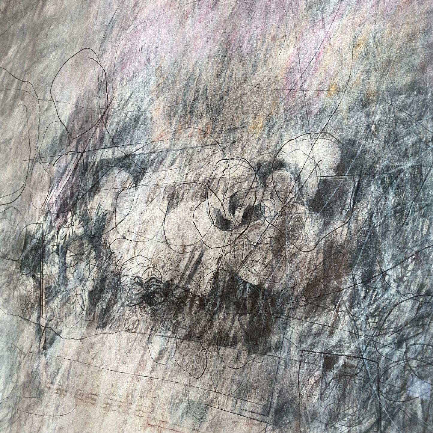 Large Original Vintage Abstract Drawing, (41” w x 31.75”)