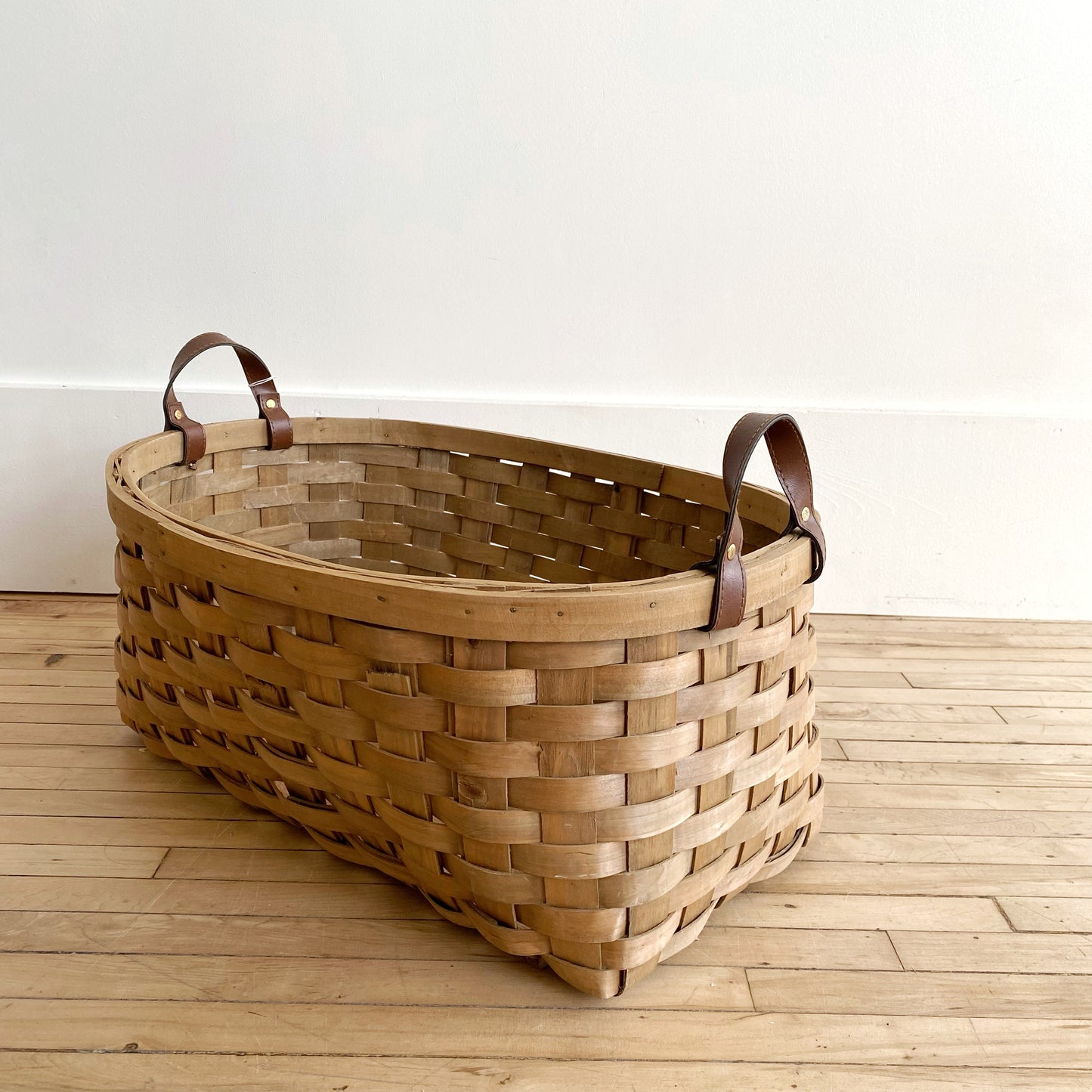 XL Vintage Woven Basket with Handles