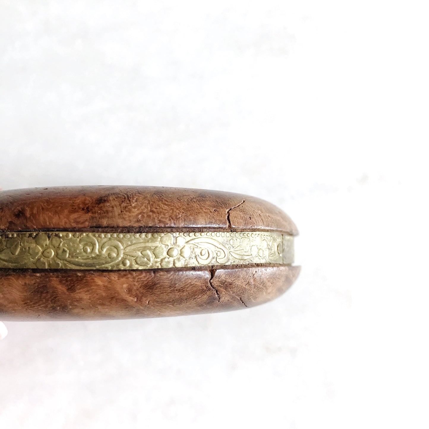 Chunky Vintage Wood & Brass Bracelet