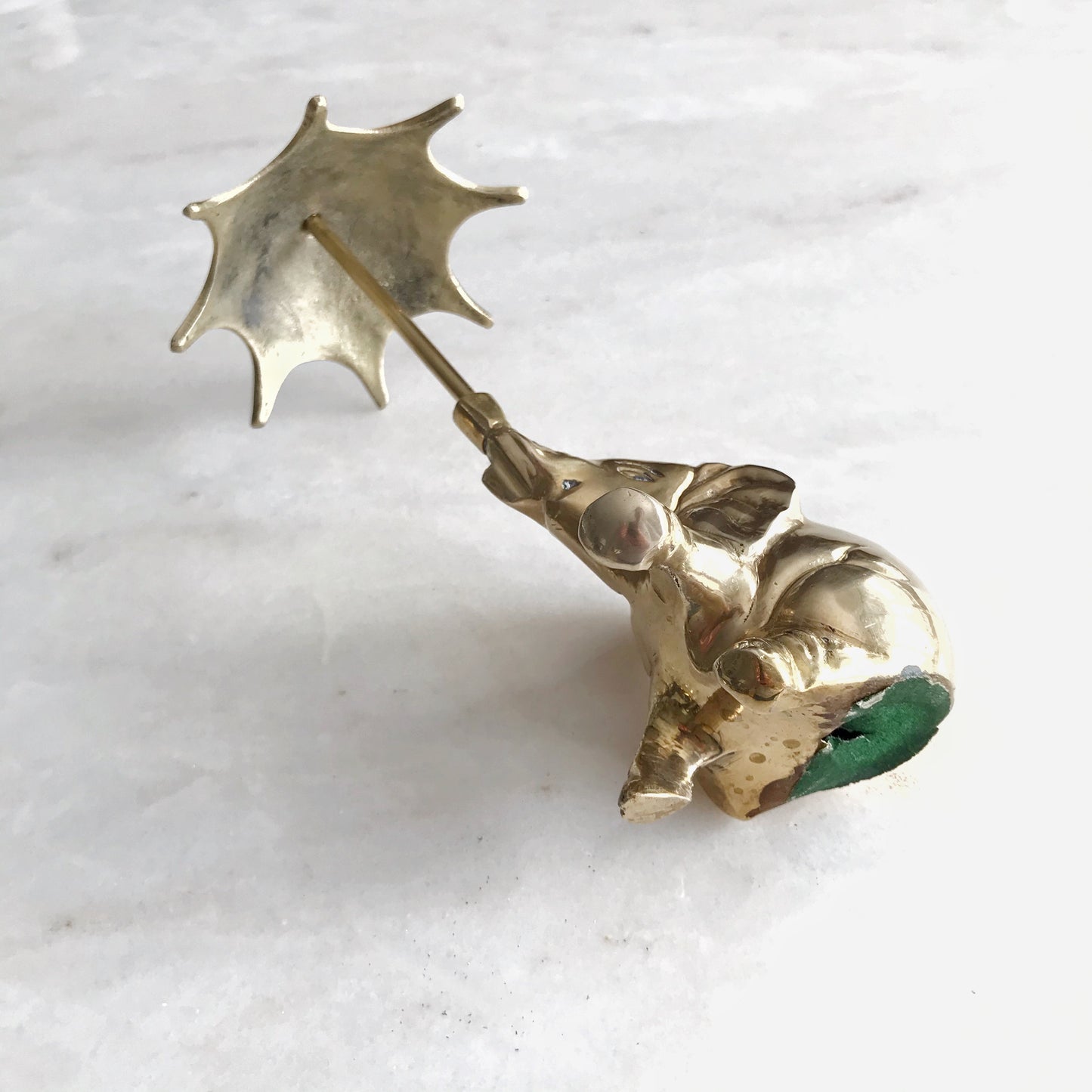 Vintage Brass Elephant with Umbrella