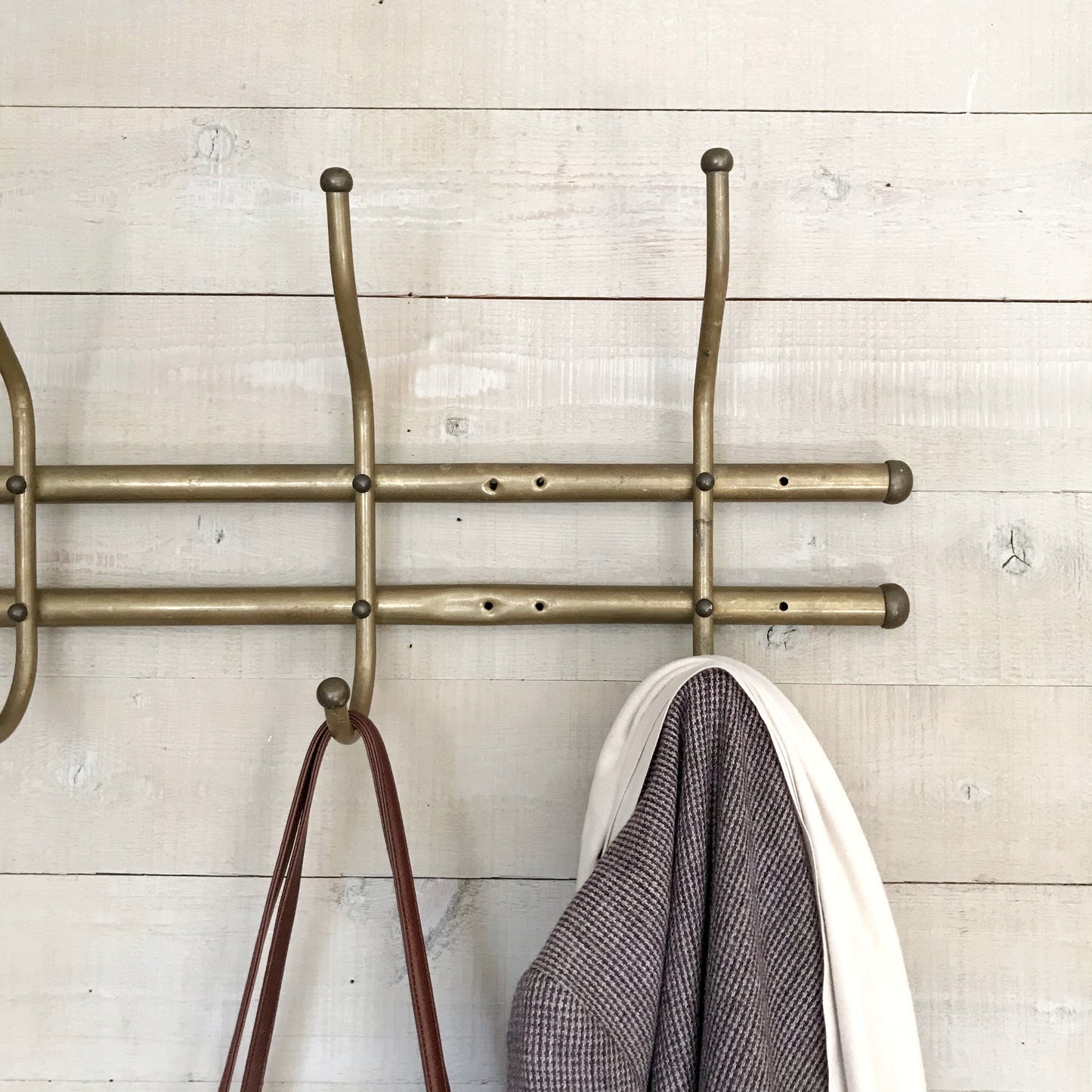 Antique Brass Wall Mounted Coat Rack, 36"