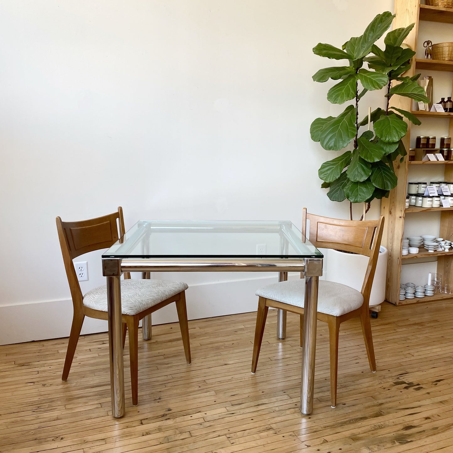 Vintage Modern Chrome + Glass Dining Table (29" square)