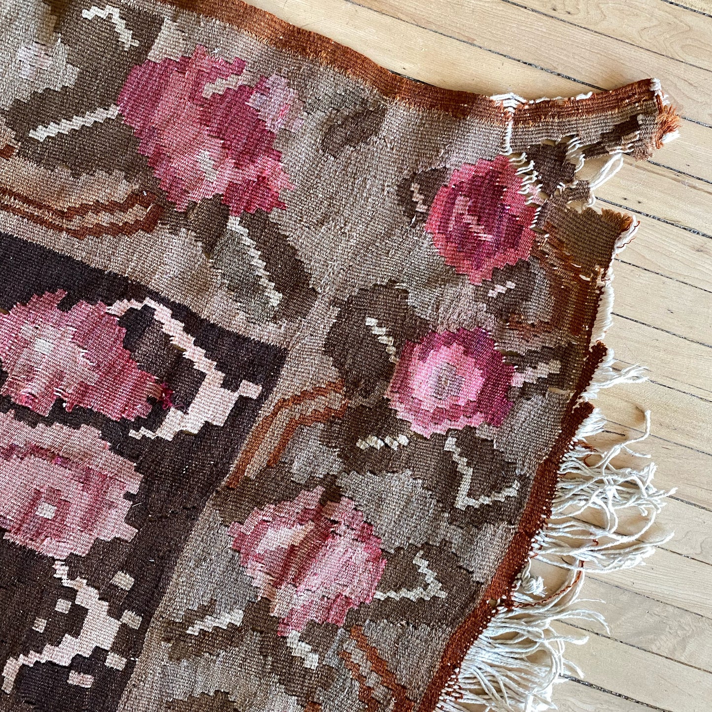 Vintage Handmade Floral Flat-Weave Rug (As-Is)