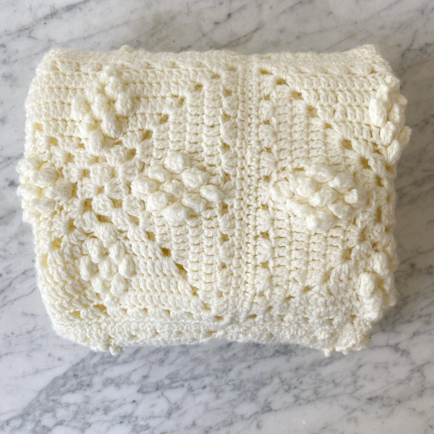 Vintage Hand-Stitched Baby Blanket, Ivory