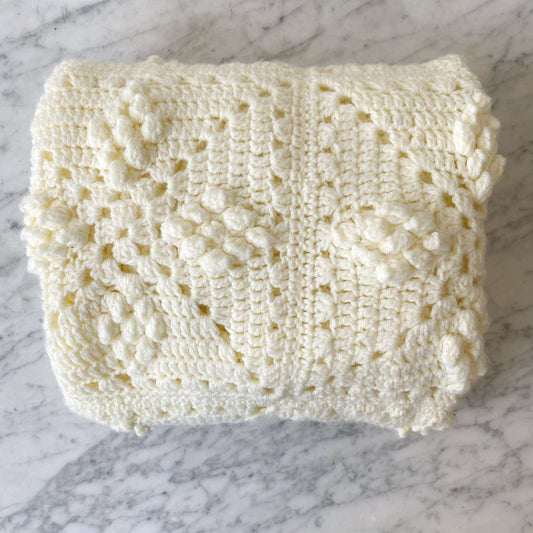 Vintage Hand-Stitched Baby Blanket, Ivory