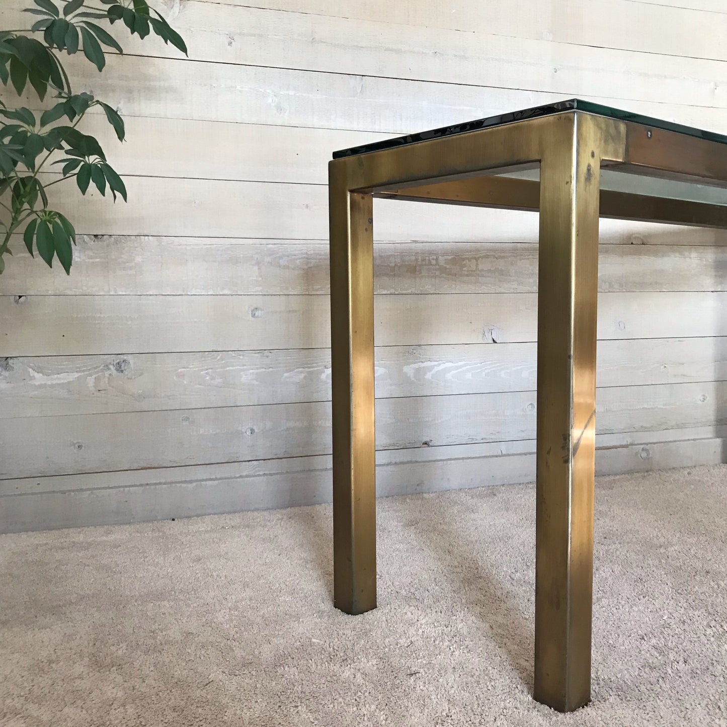 Vintage Gold + Glass Parsons Console Table