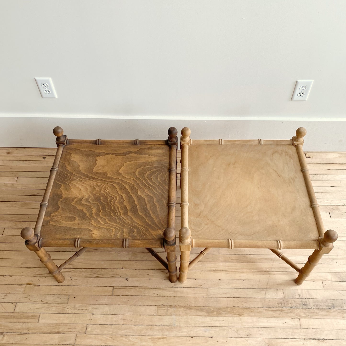 Vintage Italian Faux-Bamboo Wood Side Table, Dark