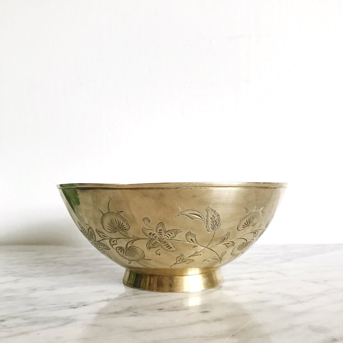Large Vintage Etched Brass Bowl