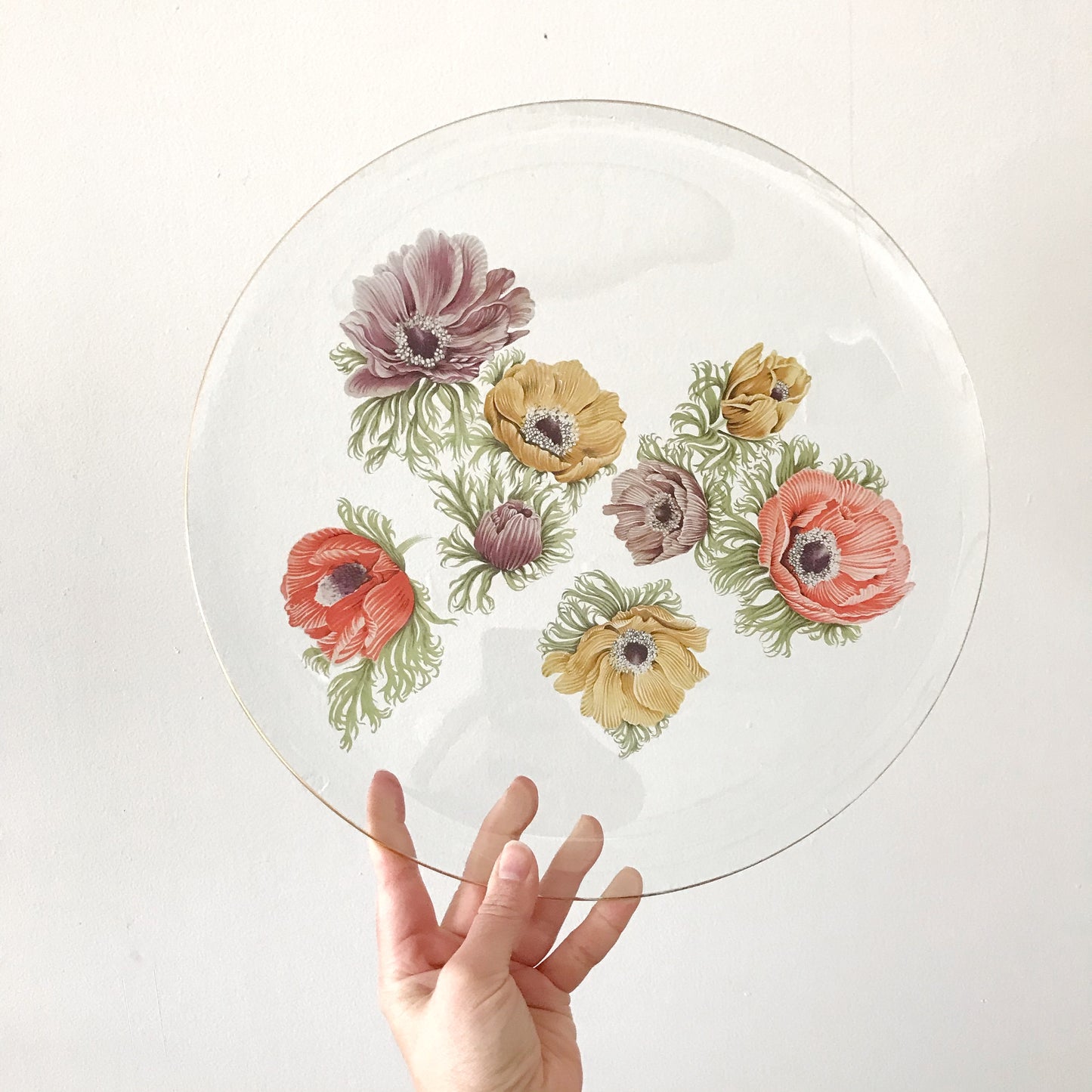 Vintage Glass Floral Platter, 13.5"
