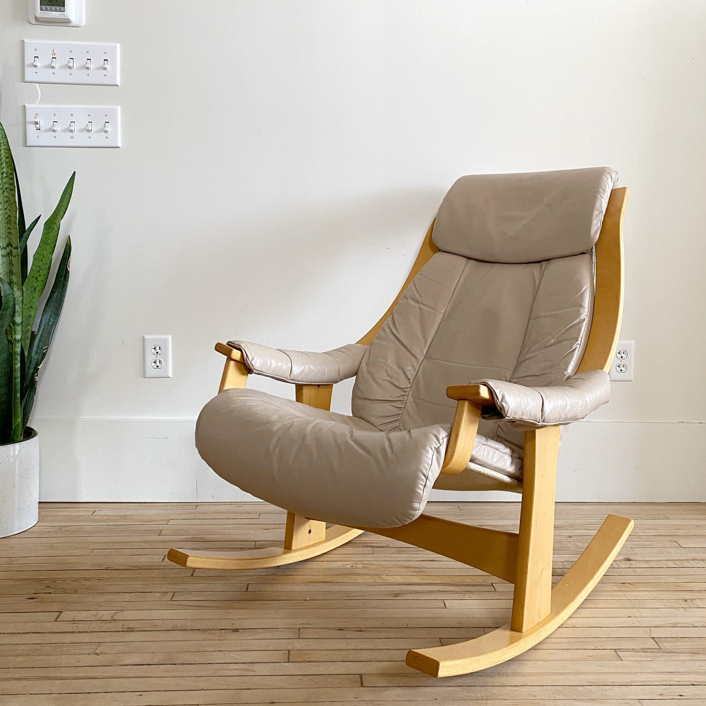 Vintage Scandinavian Leather Rocking Chair