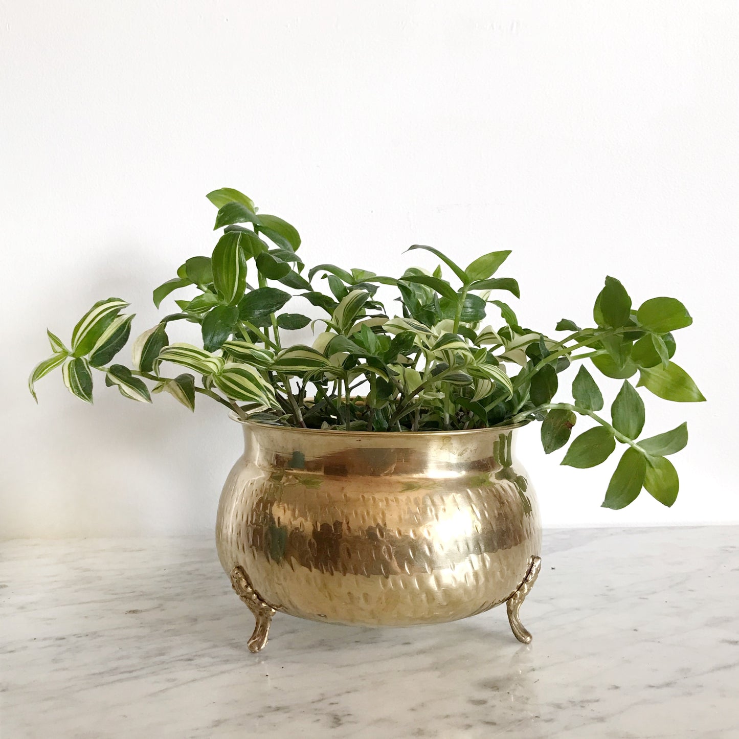 Large Vintage Footed Brass Planter