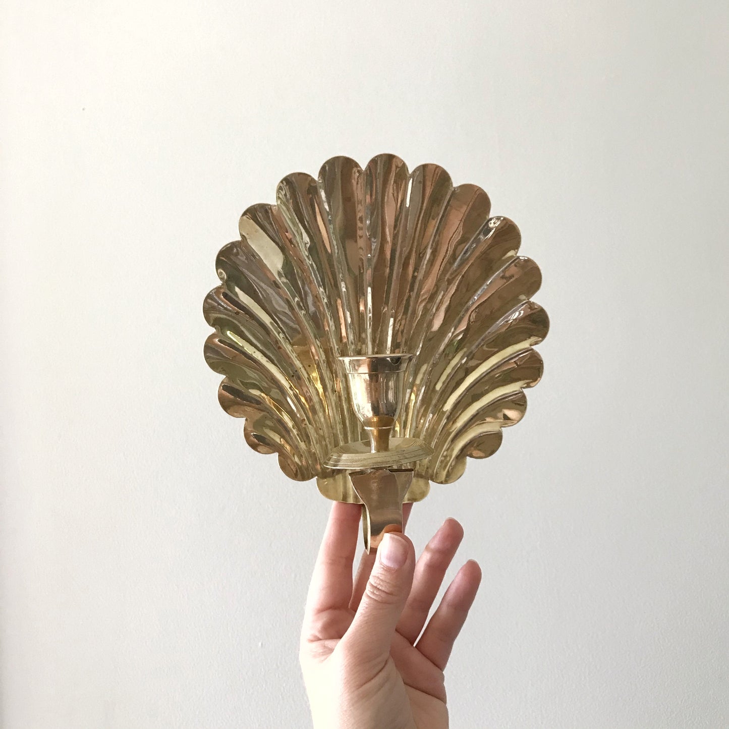 Pair of Vintage Brass Seashell Wall Sconces
