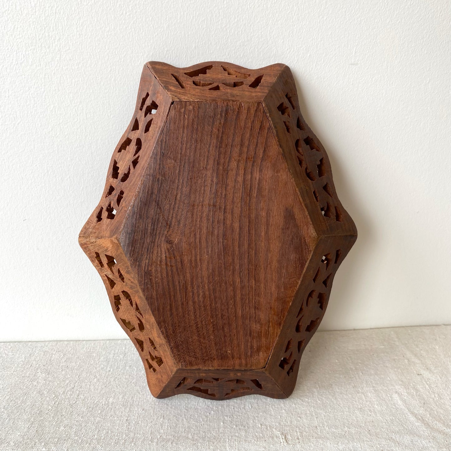 Vintage Carved Wood Tray with Inlay