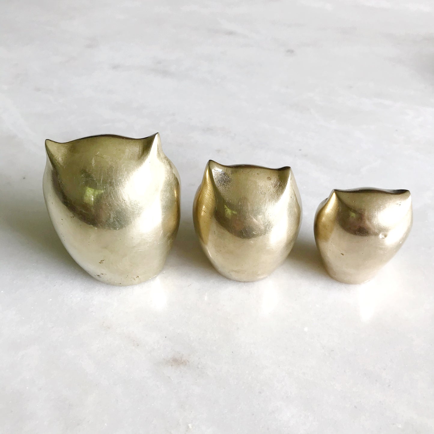 Vintage Brass Owl Family Trio