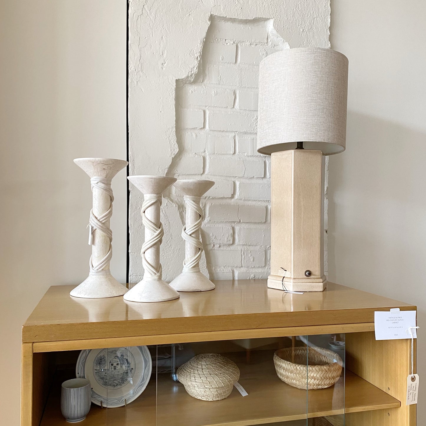 Trio of Oversized Vintage Soapstone Candle Holders