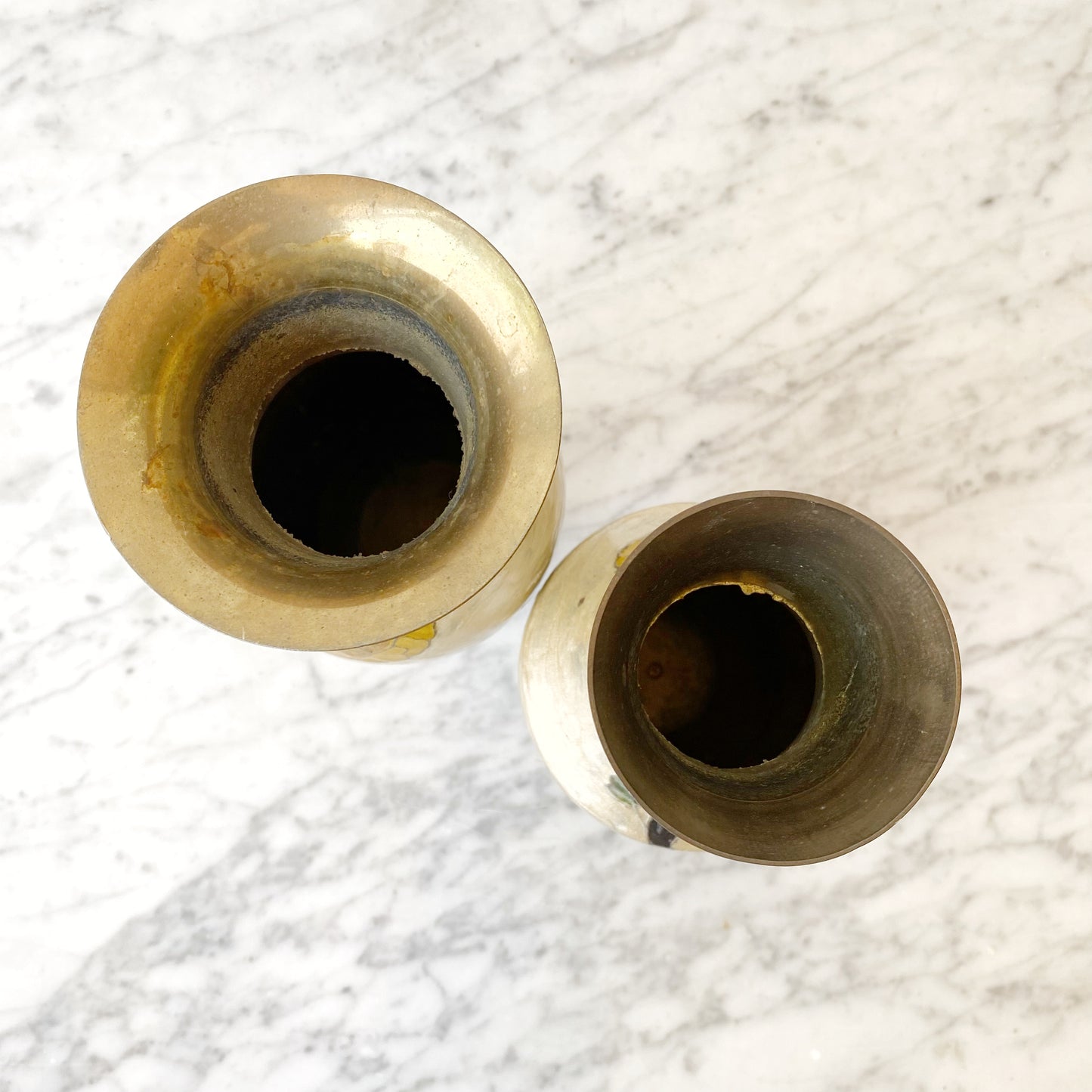 Large Vintage Enameled Brass Flower Vase