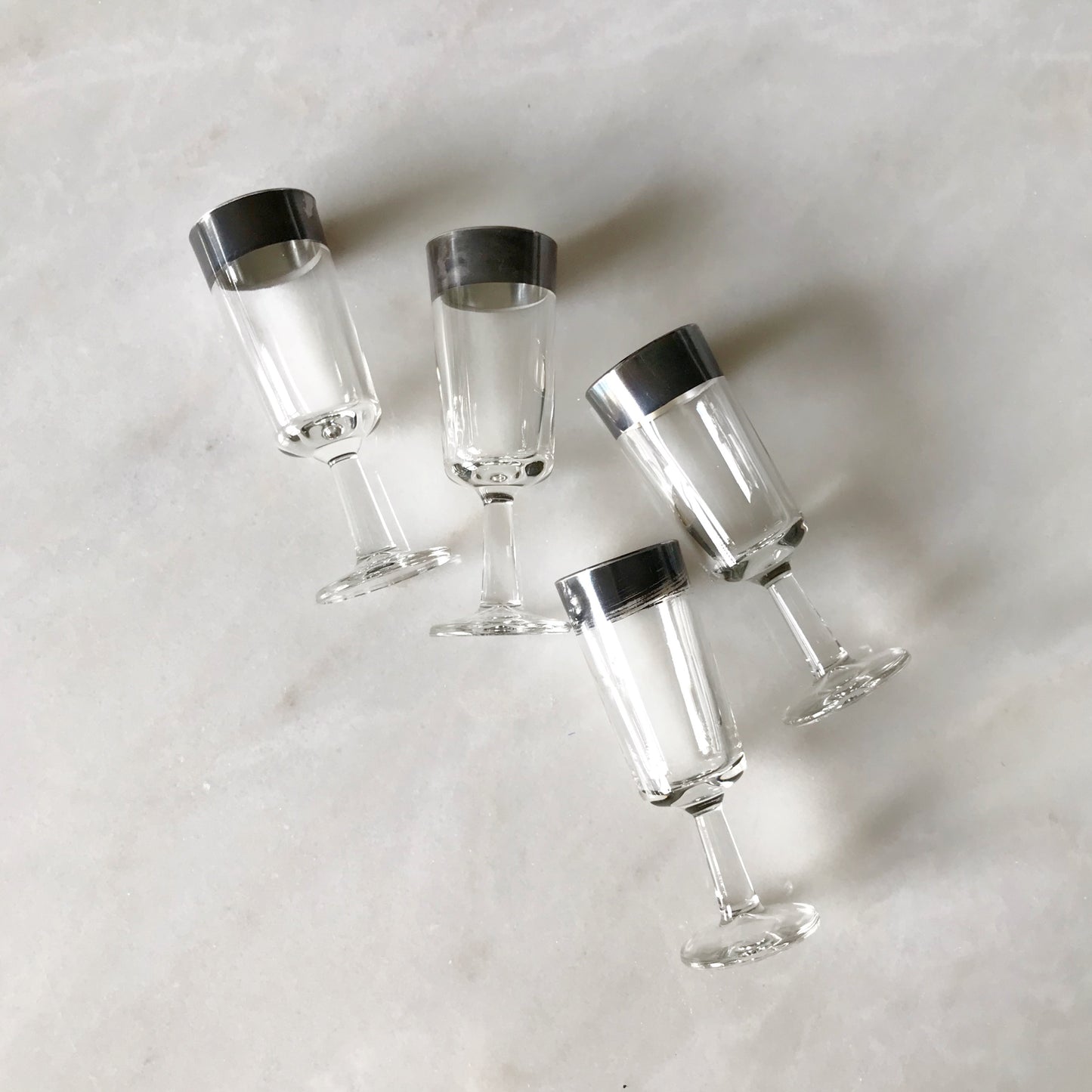 Set of 4 Vintage Sherry Glasses, Silver Rim