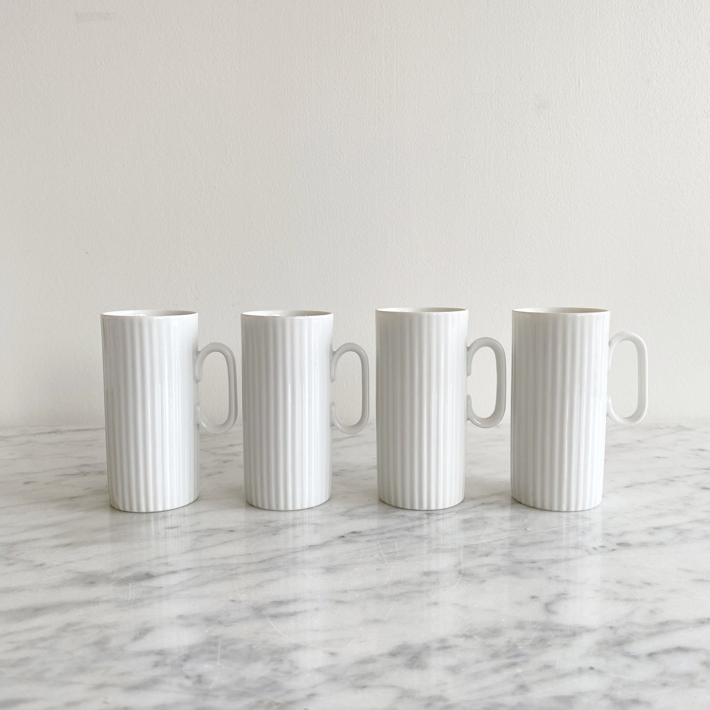 Set of 4 Ribbed Porcelain Espresso Cups