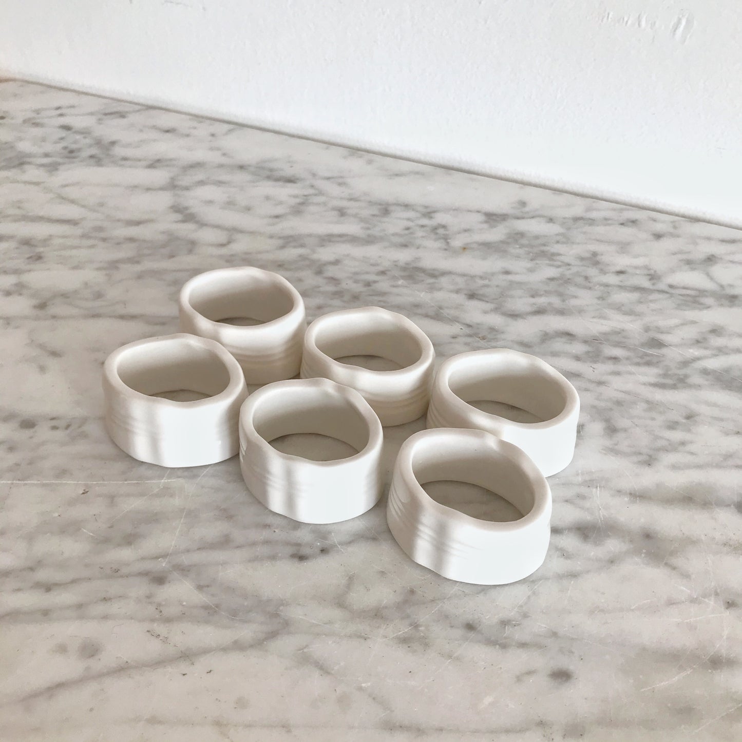Set of 6 White Ceramic Napkin Rings