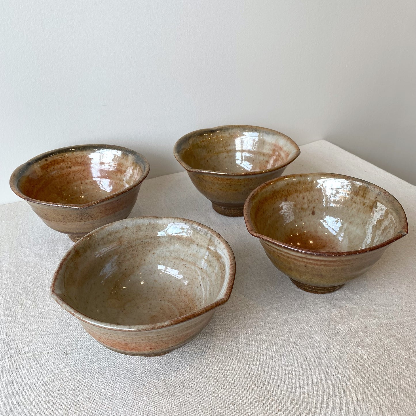 Set of 4 Vintage Wabi Sabi Stoneware Bowls