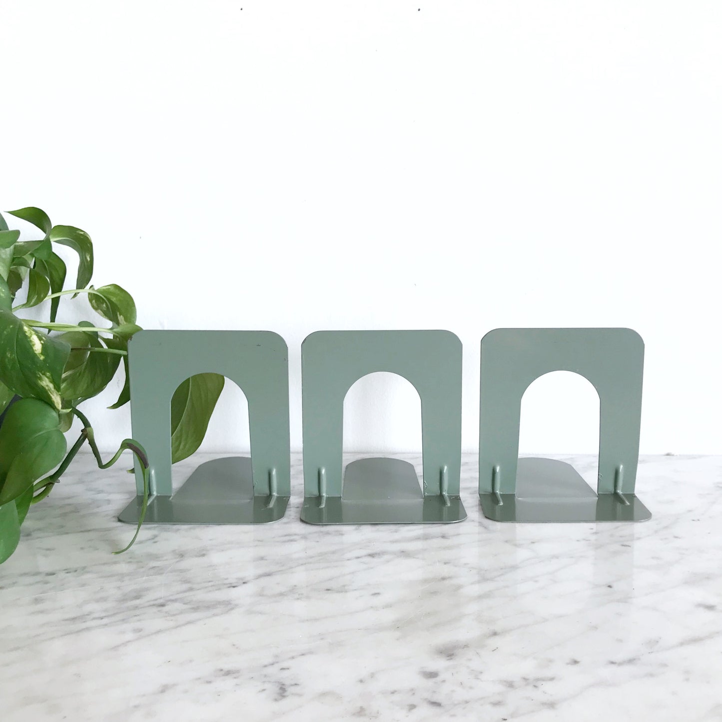 Set of 3 Vintage Metal Bookends, Sage