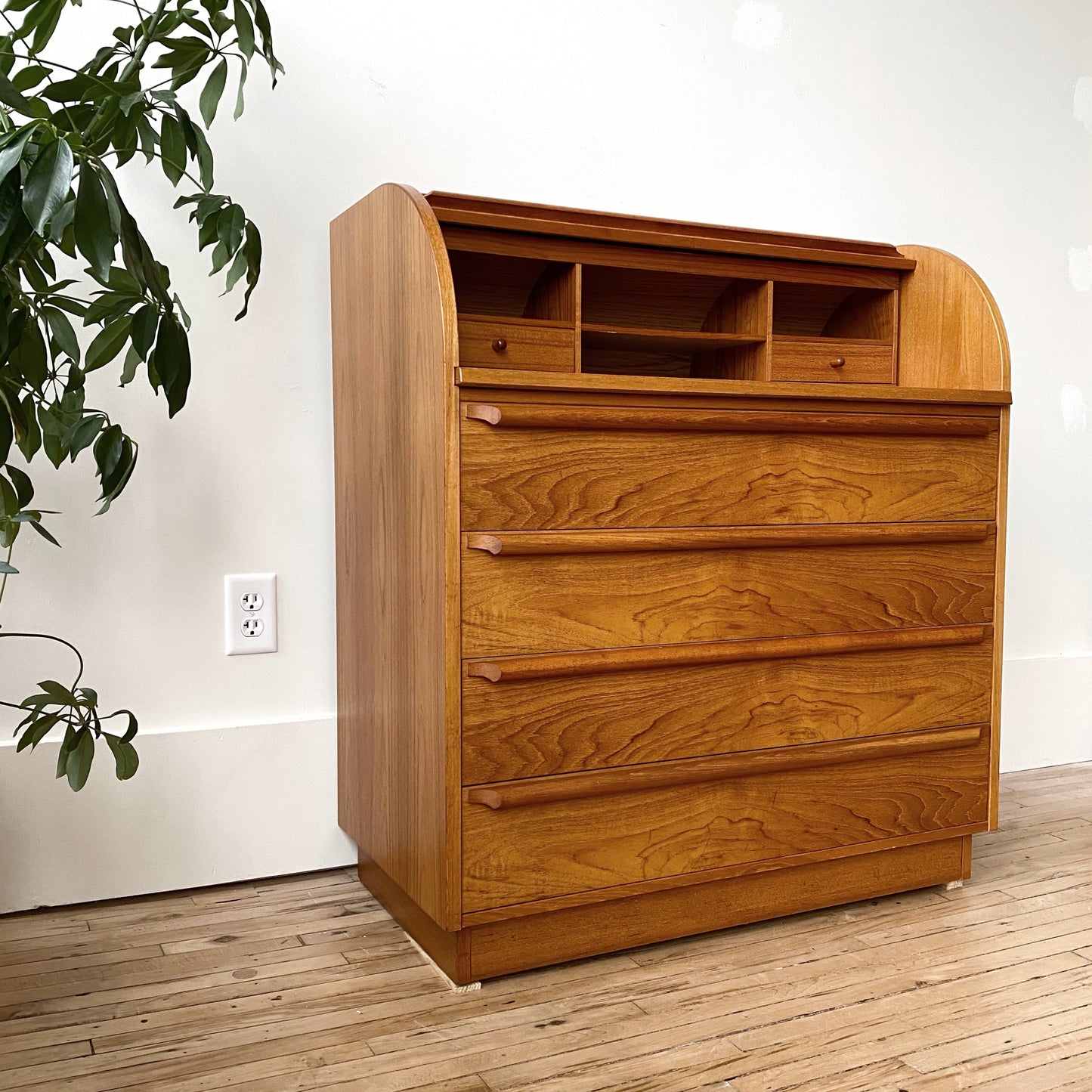 Vintage Teak Roll-top Secretary Desk