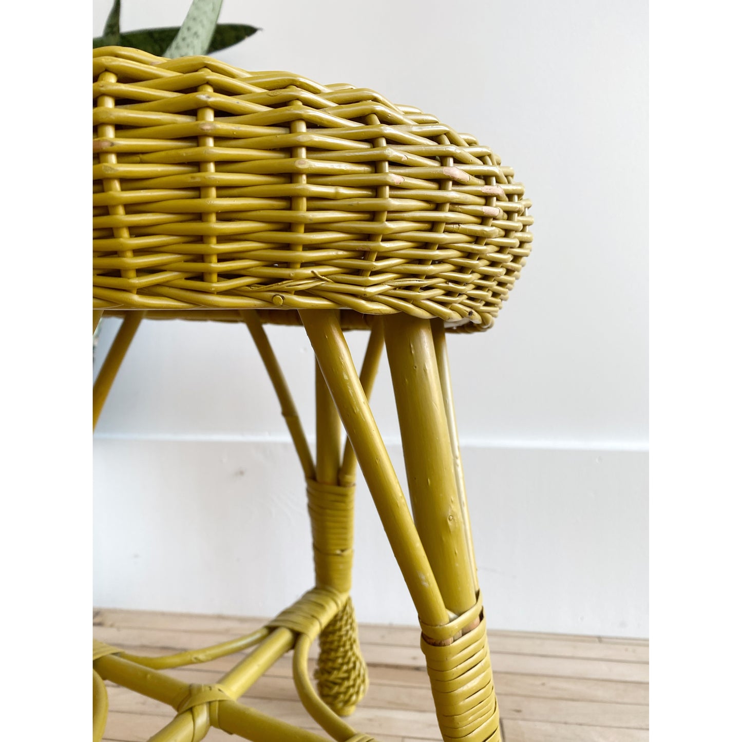 Vintage Wicker Stool, Mustard