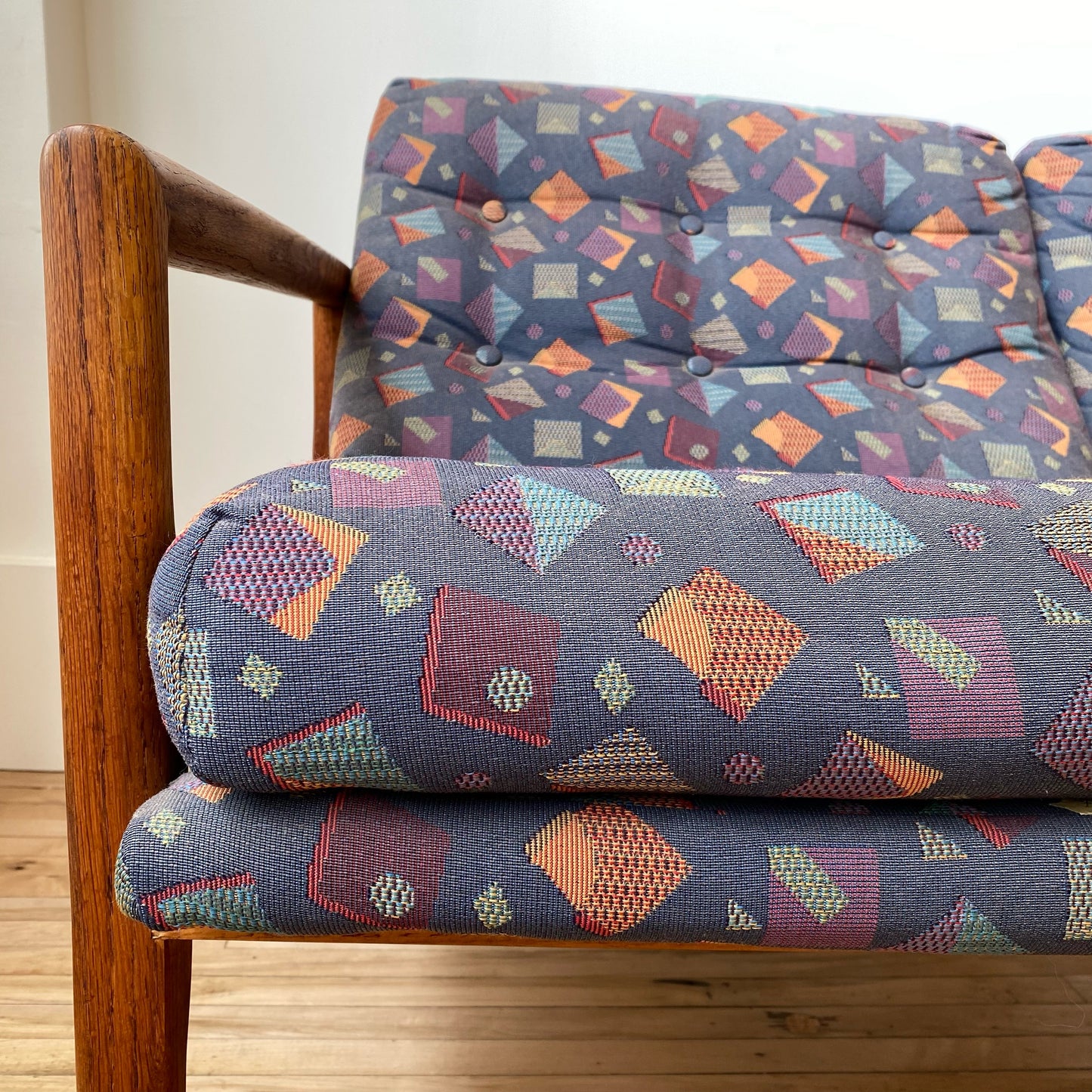 Milo Baughman Oak Cube Sling Settee, 1970’s