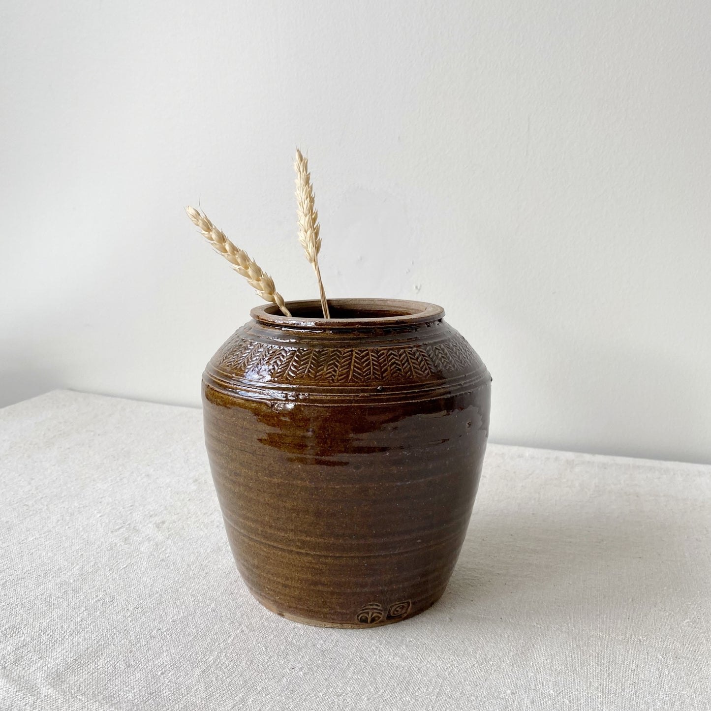 Vintage Studio Pottery Vase, Herringbone Pattern
