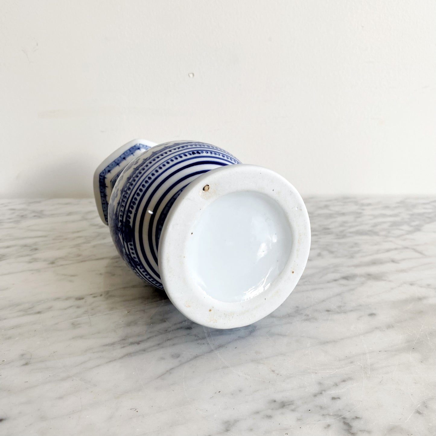 Vintage Blue + White Porcelain Vase, 8"
