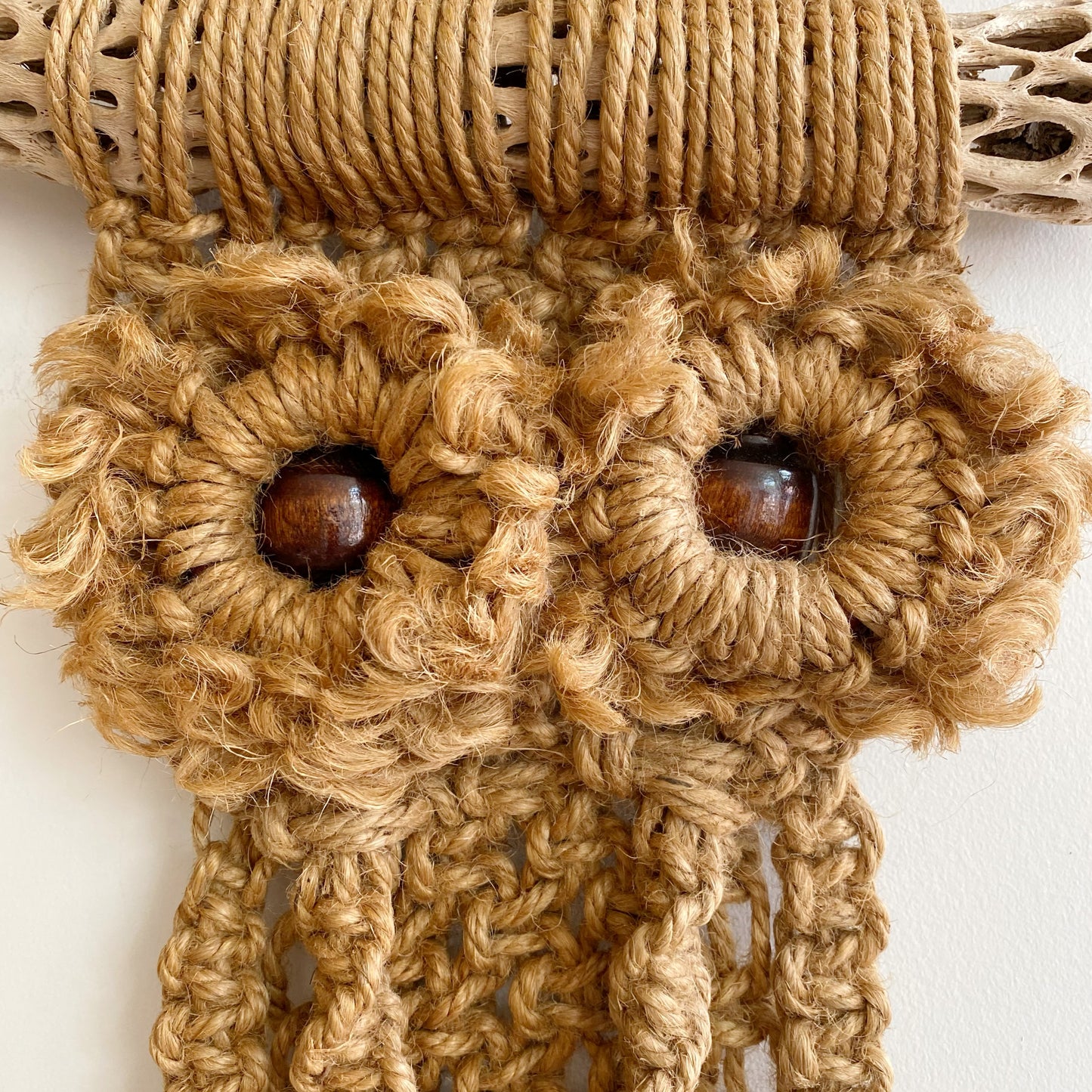 XL Vintage Macrame Owl with Dried Cactus