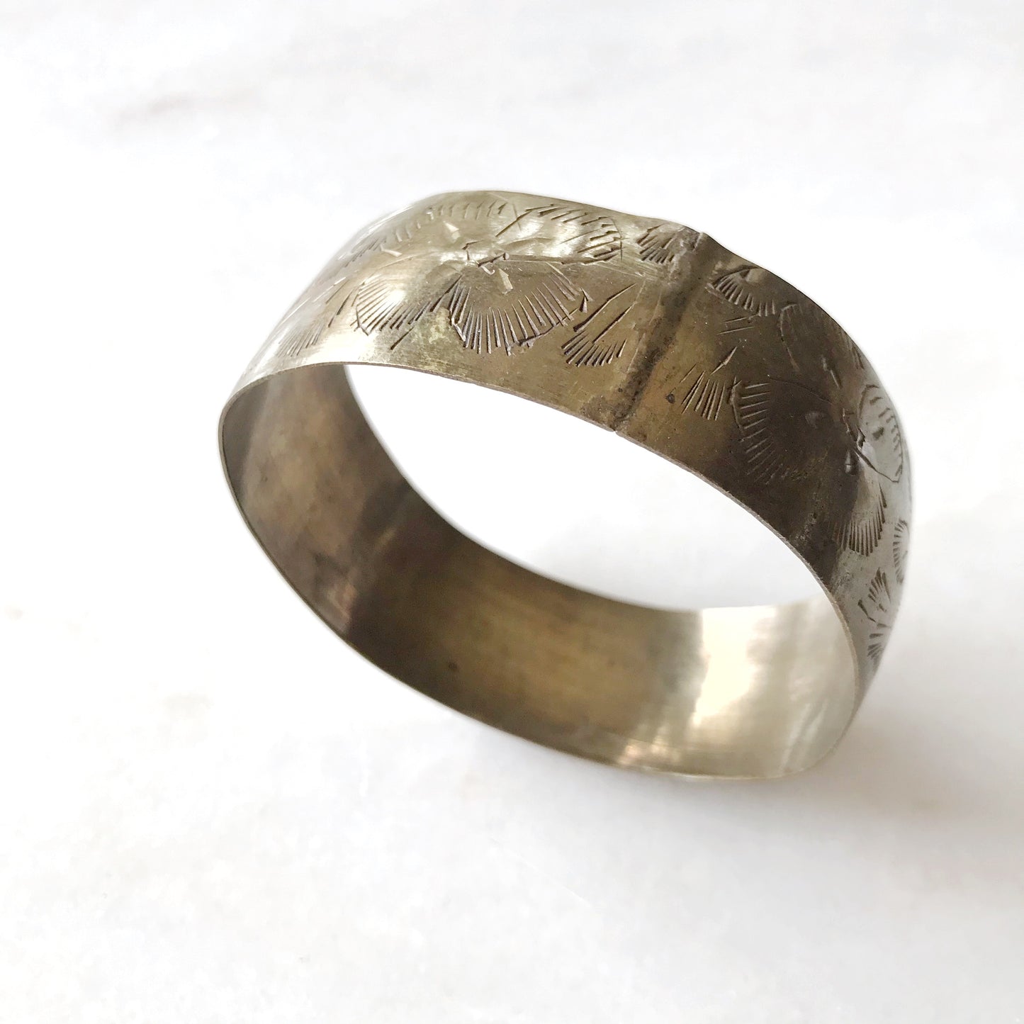 Vintage Etched Brass Cuff Bracelet