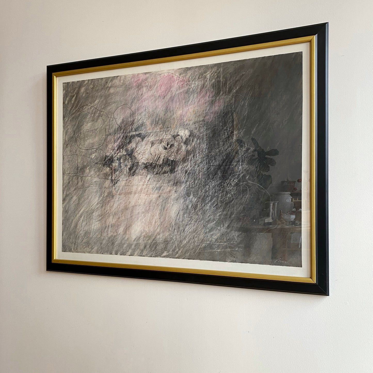 Large Original Vintage Abstract Drawing, (41” w x 31.75”)