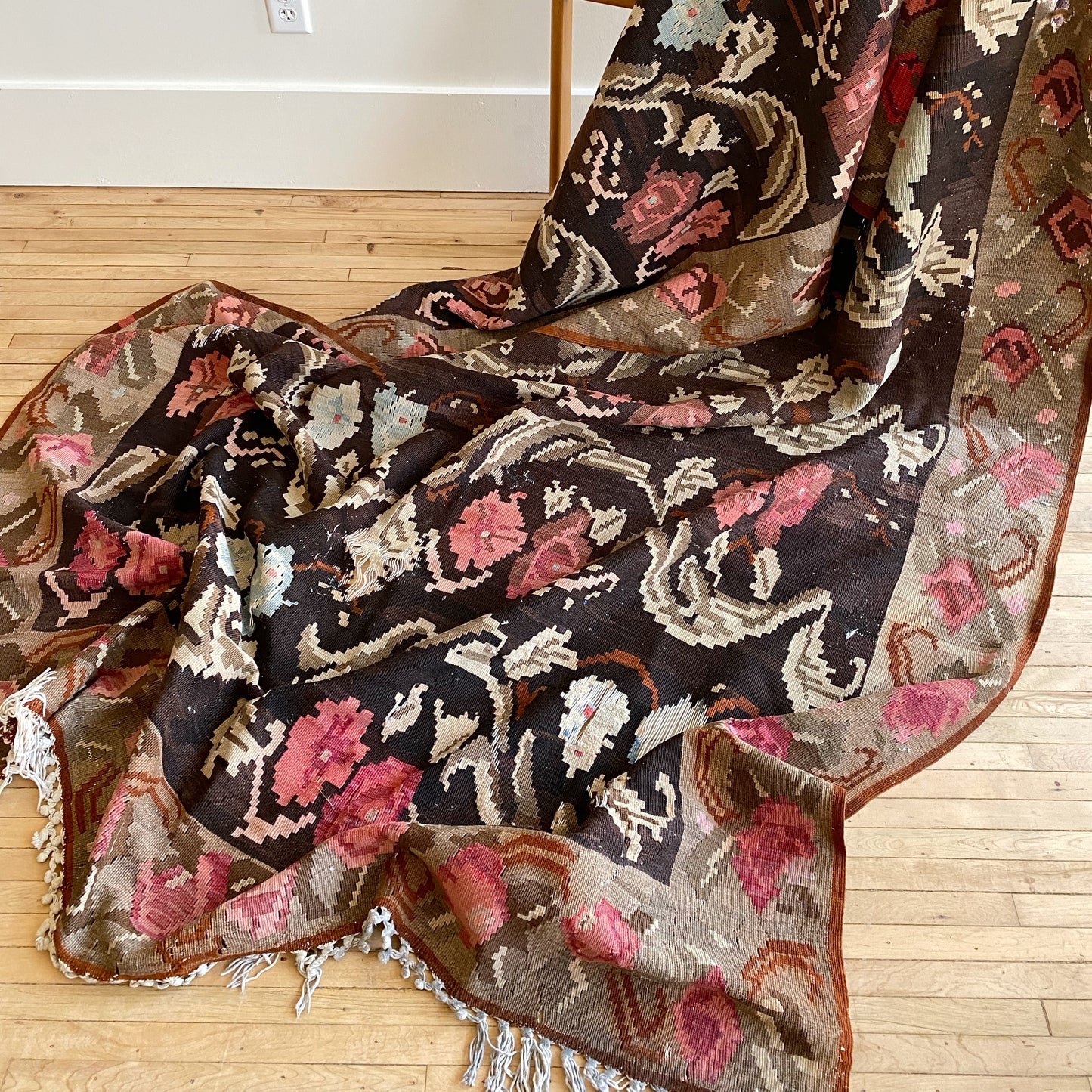 Vintage Handmade Floral Flat-Weave Rug (As-Is)