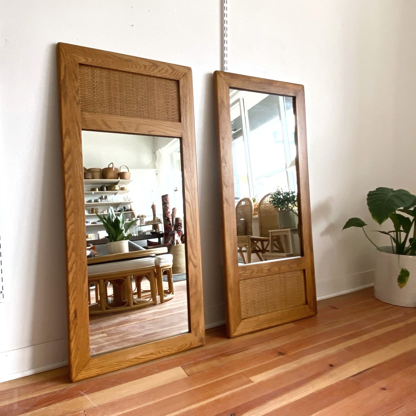 Vintage Oak + Wicker Mirror (51.5” x 23”)