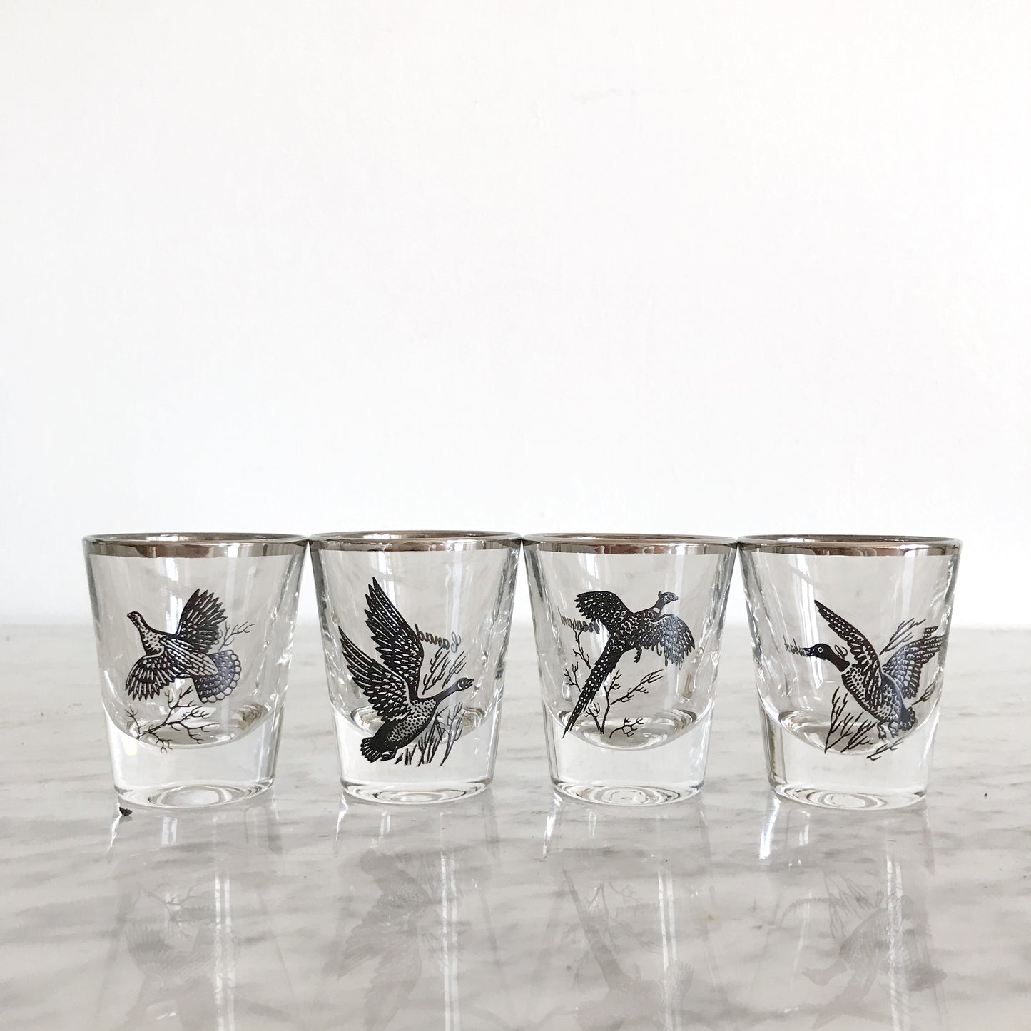 Set of 4 Vintage Bird Shot Glasses