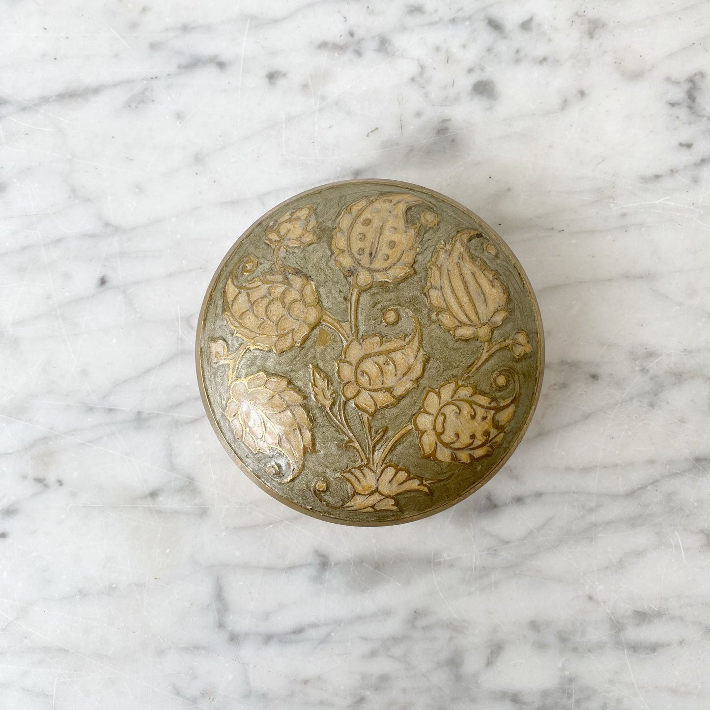 Vintage Enamelled Brass Container