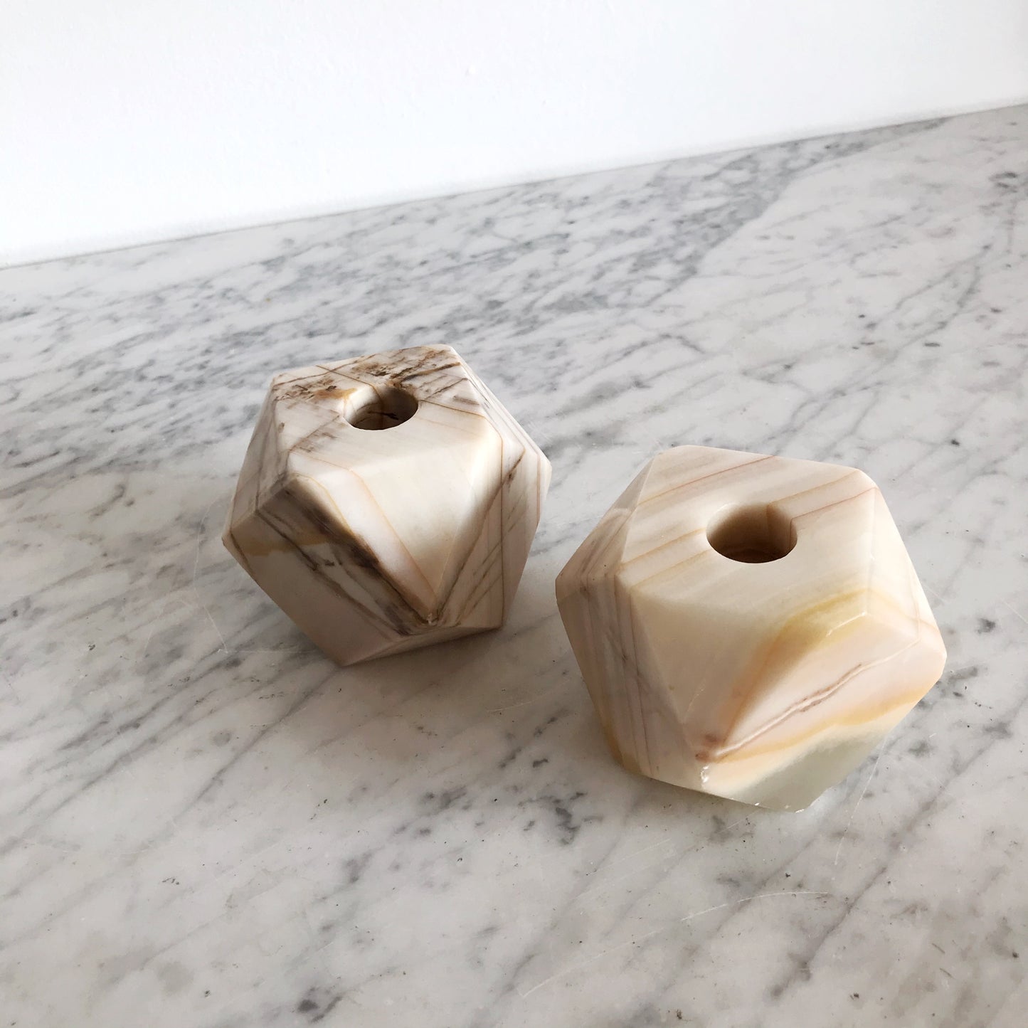 Pair of Vintage Geometric Marble Candle Holders