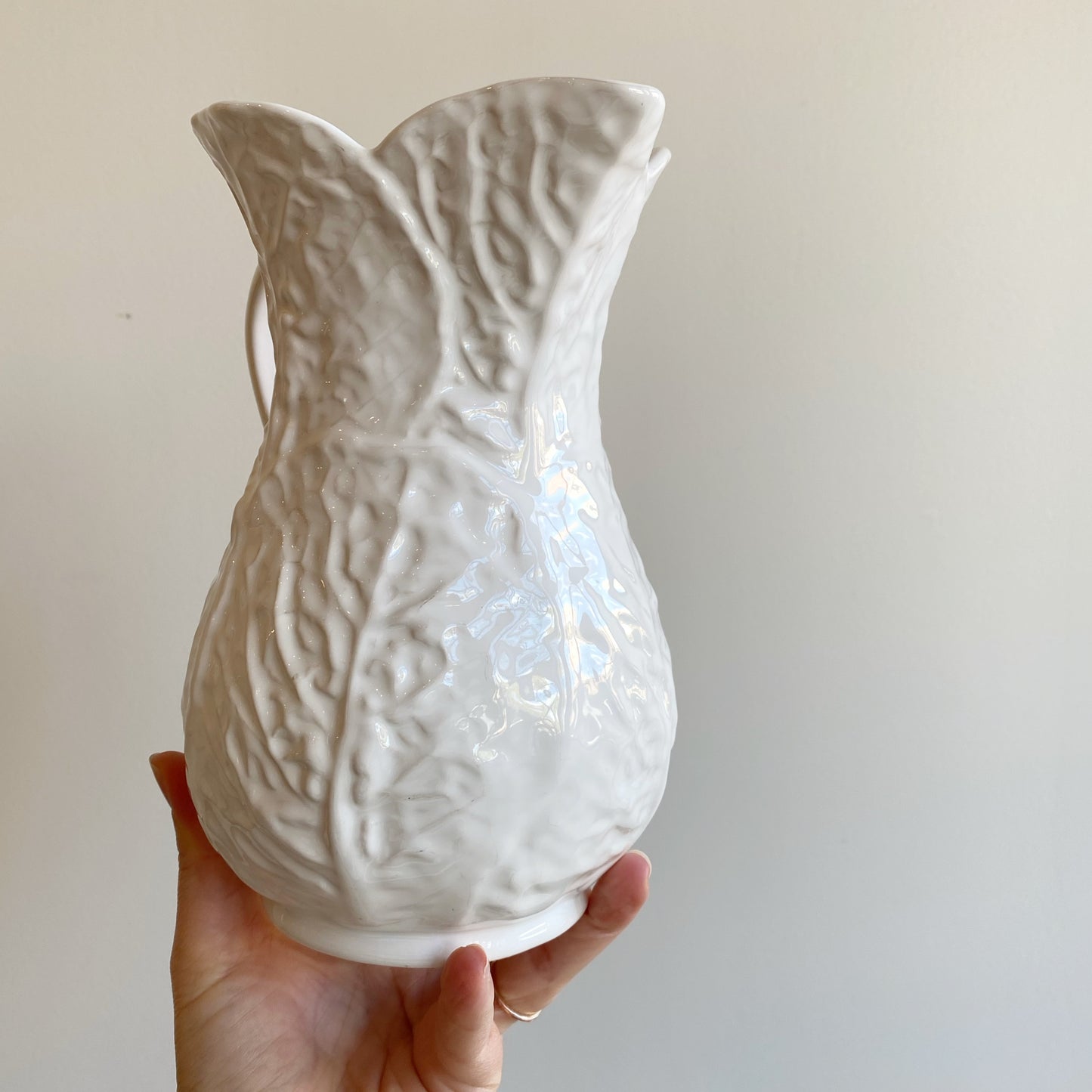 Vintage White Ceramic Cabbage Pitcher