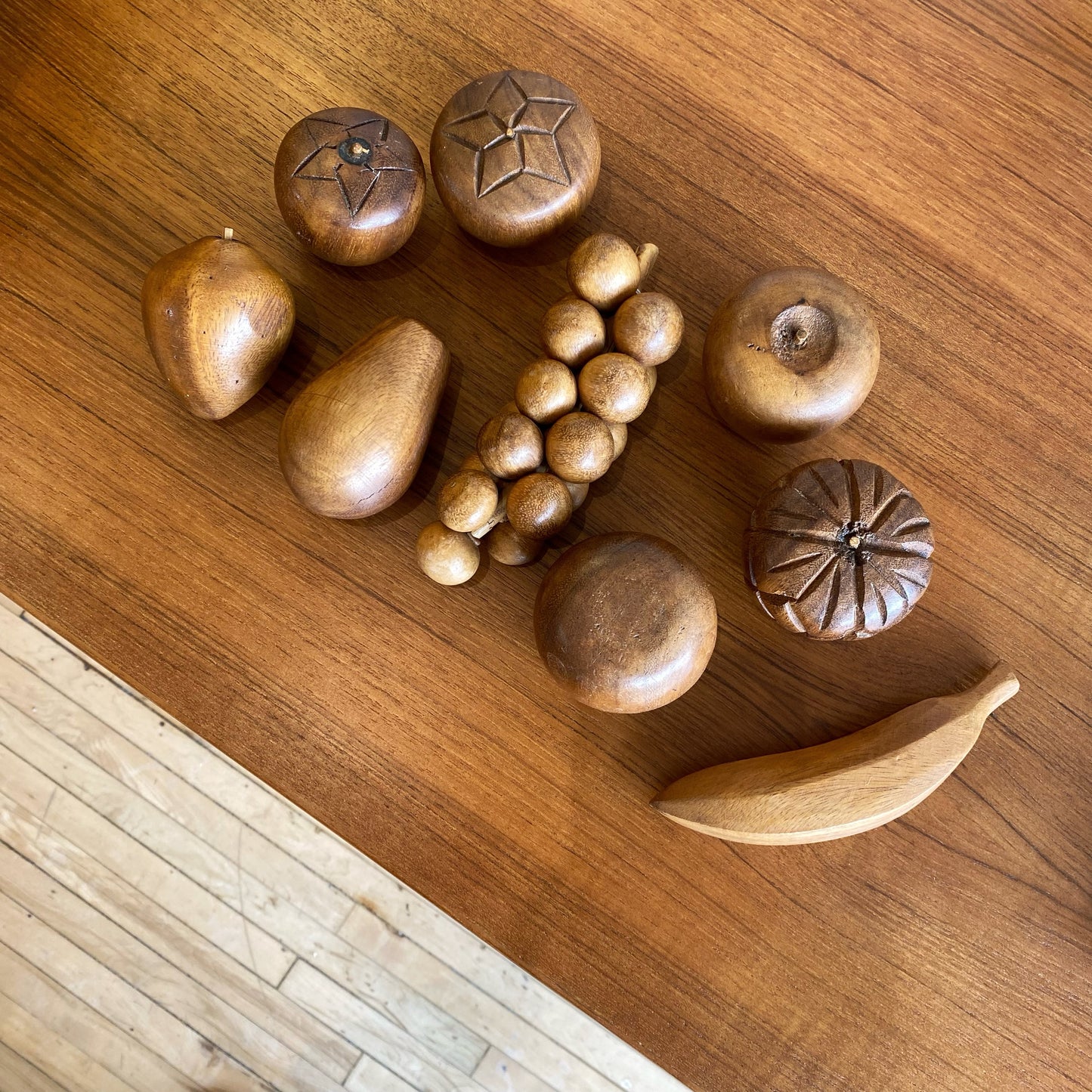 Collection of Vintage Carved Wood Fruit, 9-pc