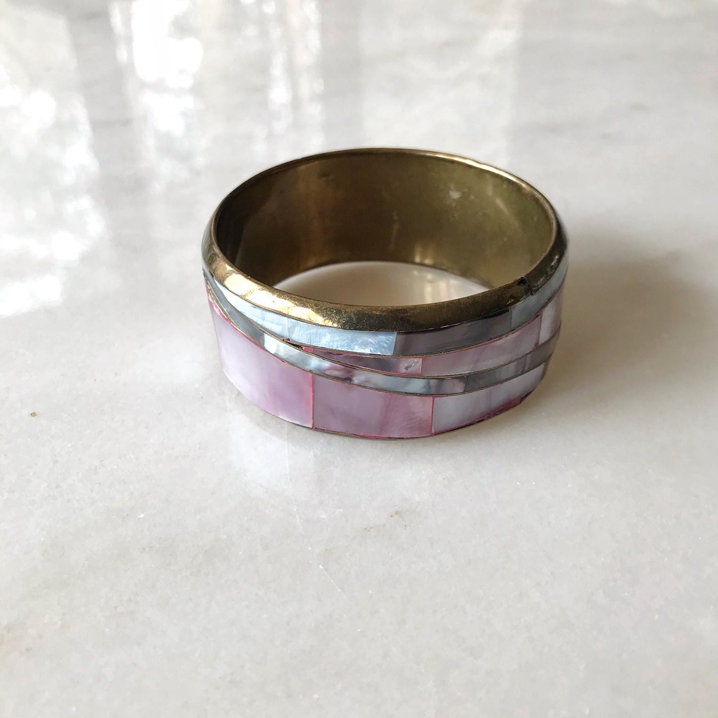 Amazing Vintage Brass + Pearl Cuff Bracelet