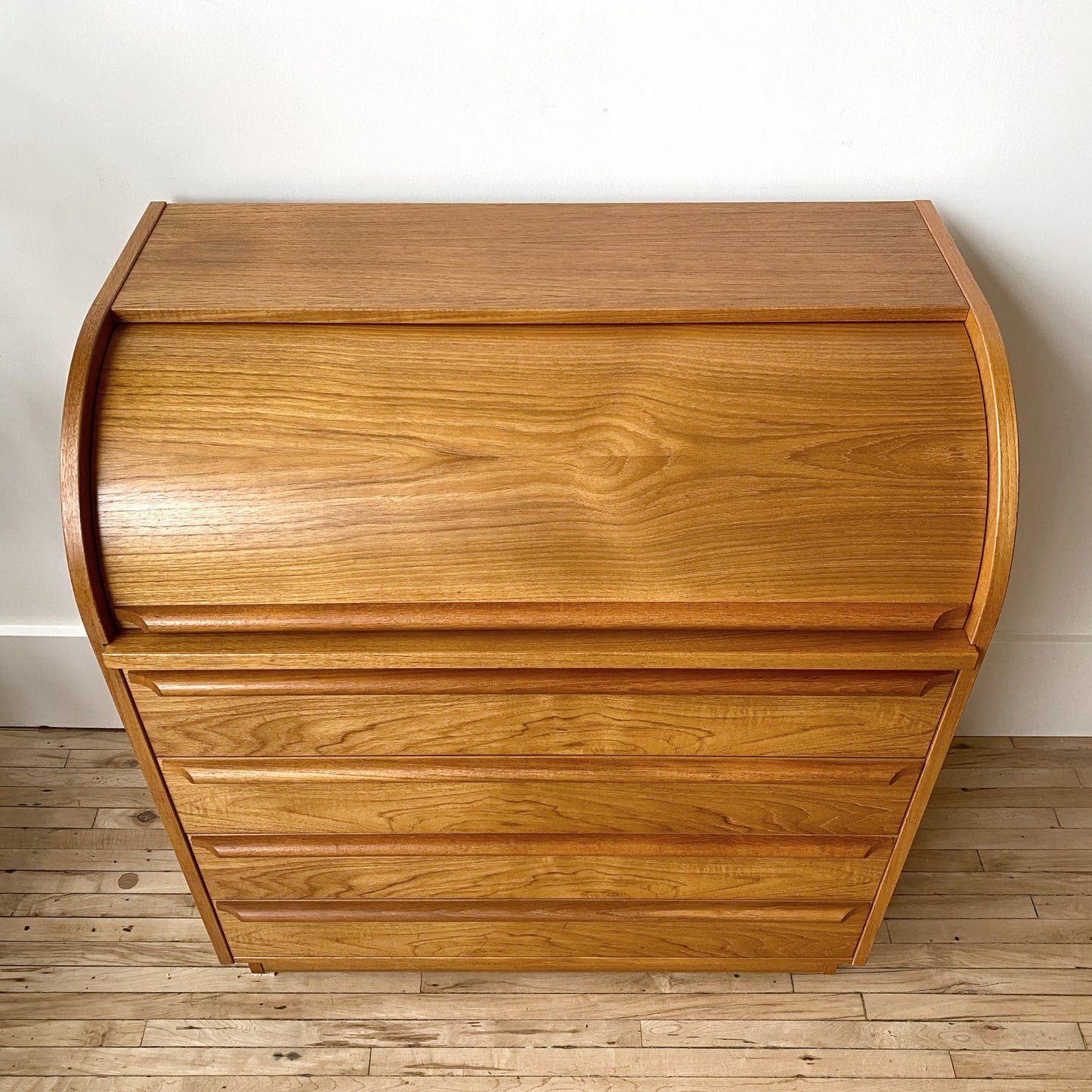 Vintage Teak Roll-top Secretary Desk