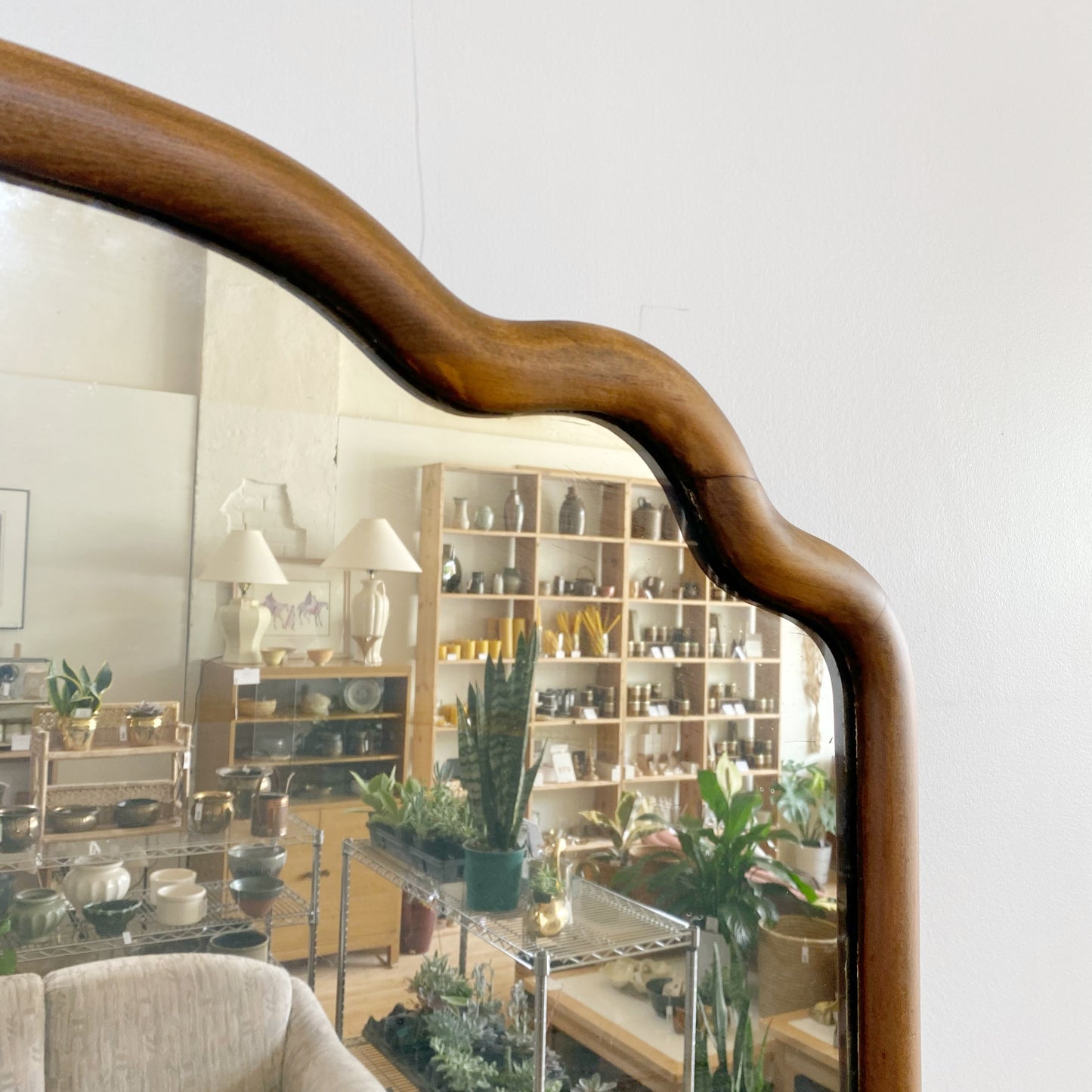 Antique “Wavy” Wood Framed Mirror