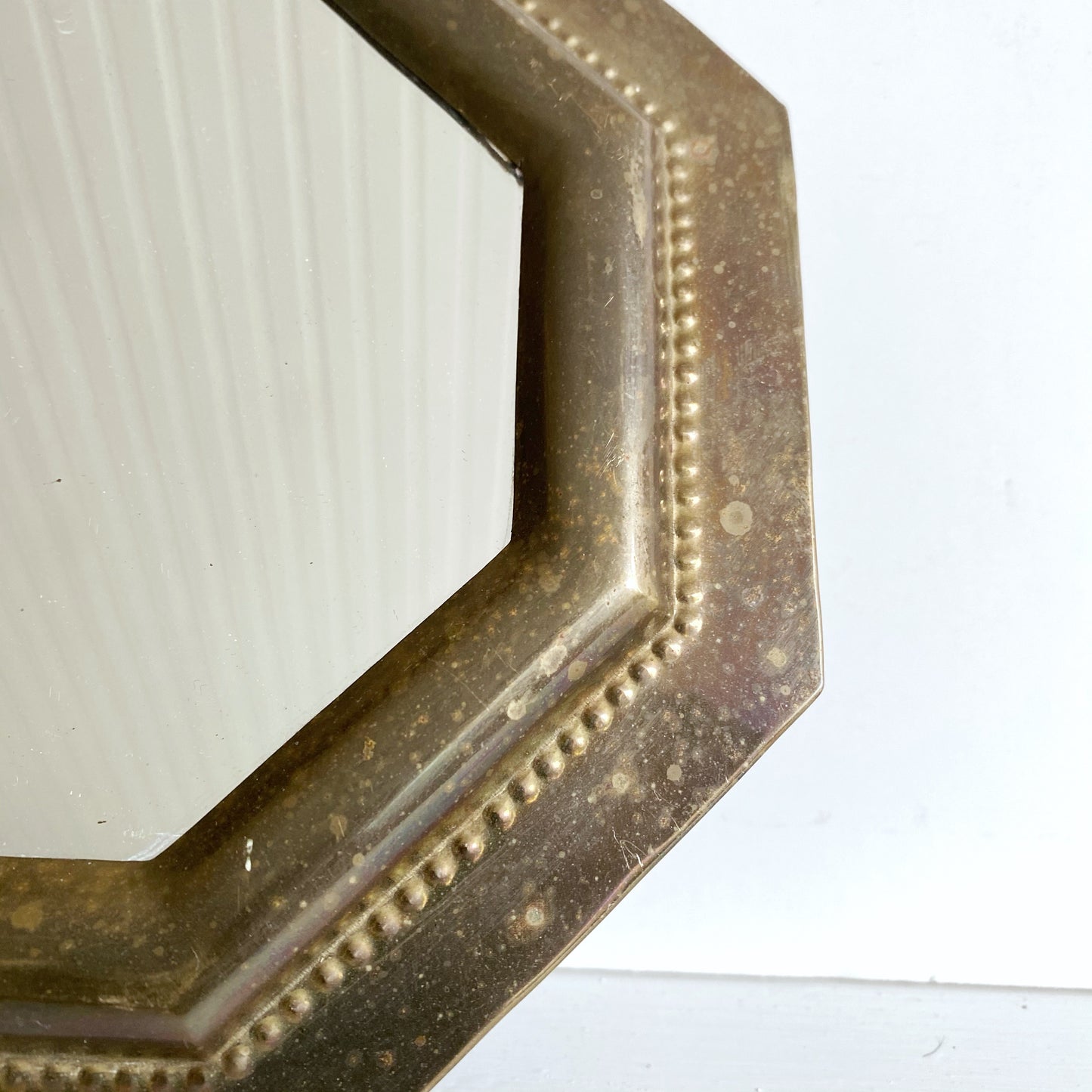 Small Vintage Octagonal Solid Brass Mirror, India
