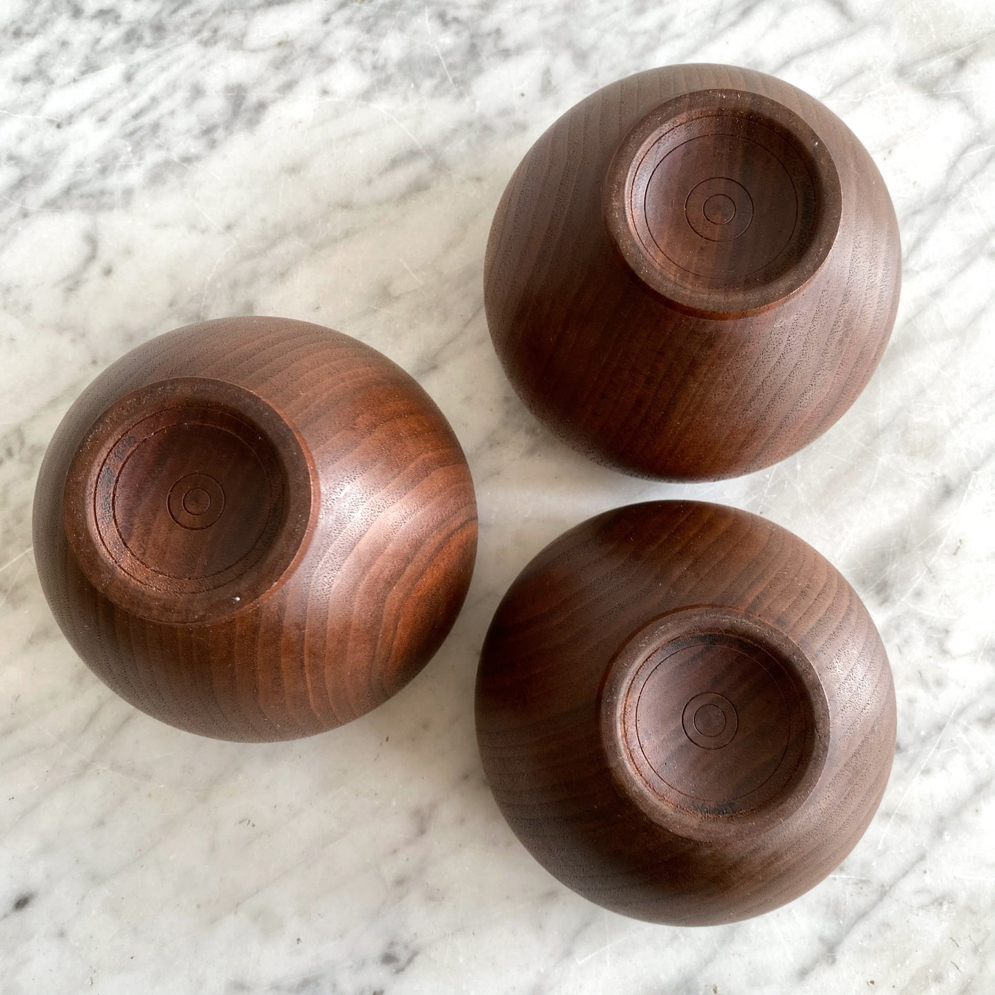 Trio of Vintage Turned Walnut Wood Candle Holders