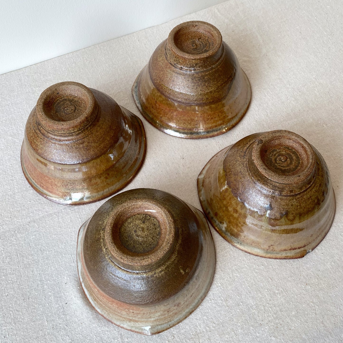 Set of 4 Vintage Wabi Sabi Stoneware Bowls